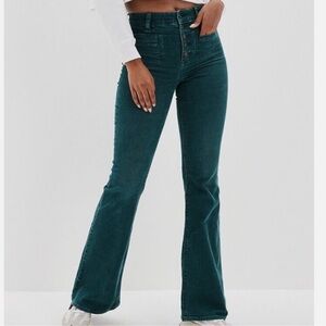 American eagle - super hi rise flare green corduroy